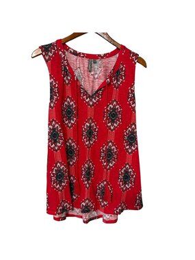 Weekend western Red Sleeveless Top With Tassels XL Aztec southwest cowgirl